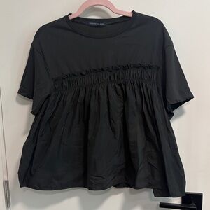 Smocked Yoke Boxy Blouse - Black